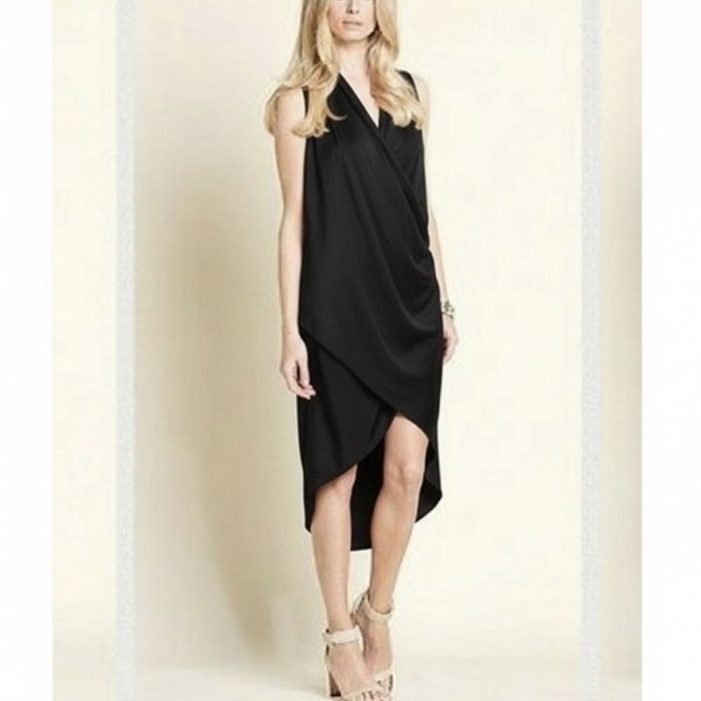 Clara Sun Woo Crossover Style Tulip Hem Dress‎ Women Large Black Jersey Knit